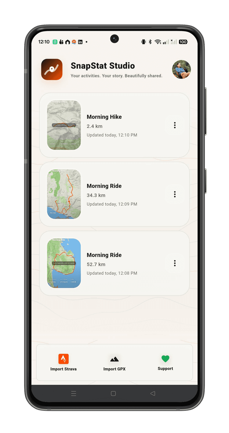 SnapStat Studio home screen showing recent projects